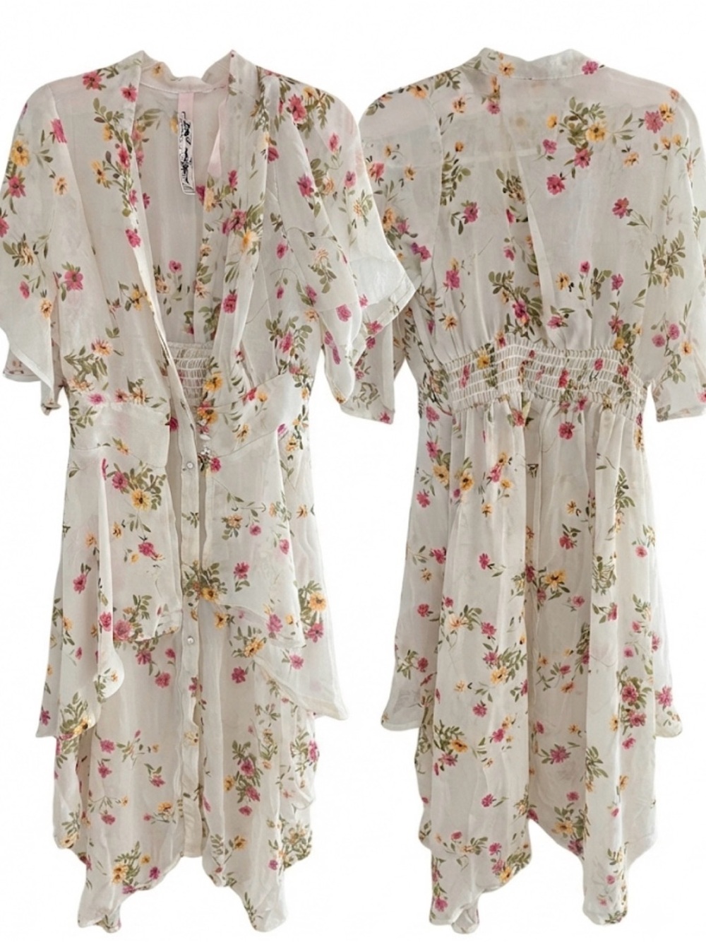Girls' Floral  high low ruffle cover up/kimono